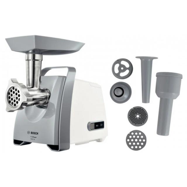 Мясорубка Bosch ProPower MFW66020 (Производительность 3 кг/мин, 1800Вт, реверс, 5 насадок) RU, Белый